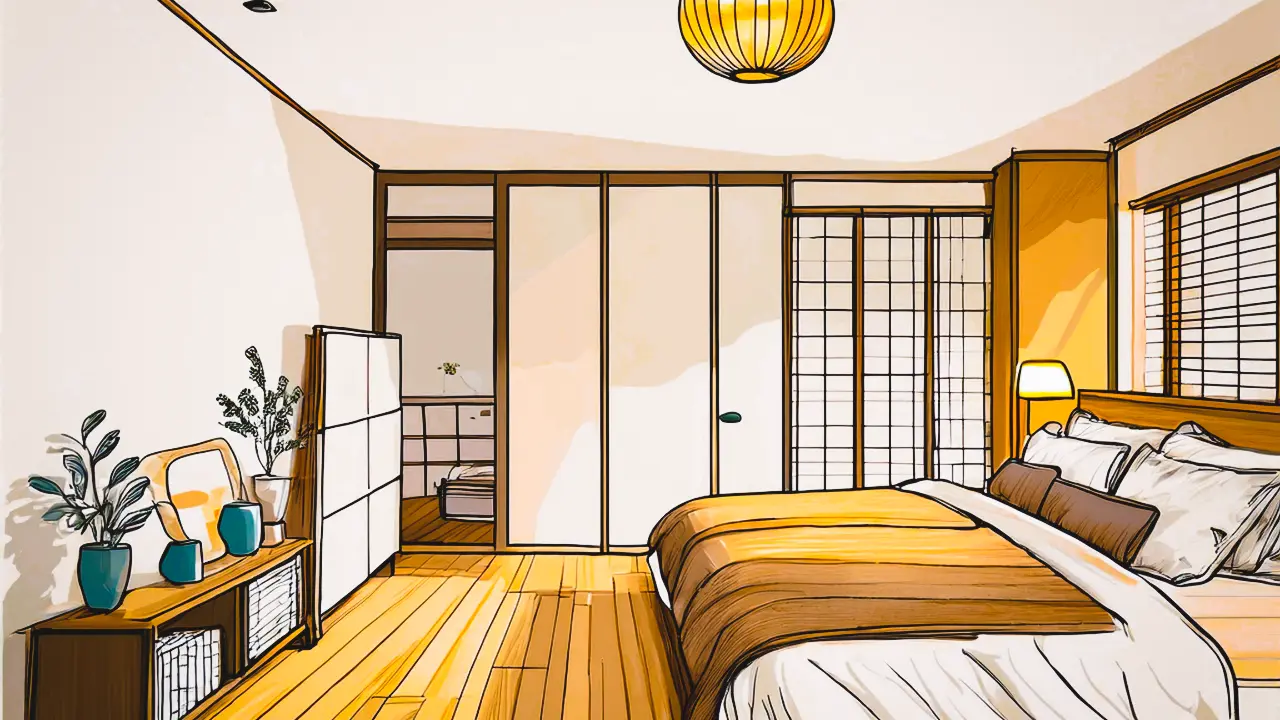 チーク無垢フローリング施工事例 寝室イメージ