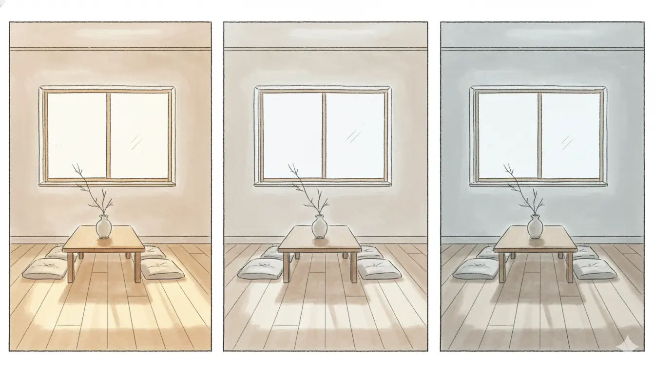 南向き・北向きでフローリング色の見え方